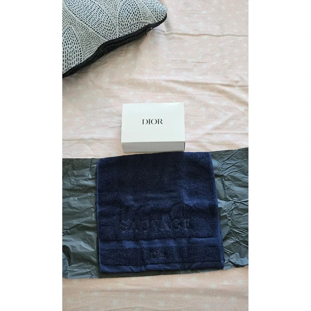 Dior Sauvage Men's Face Hand Towel Navy Blue Logo Cotton Authentic